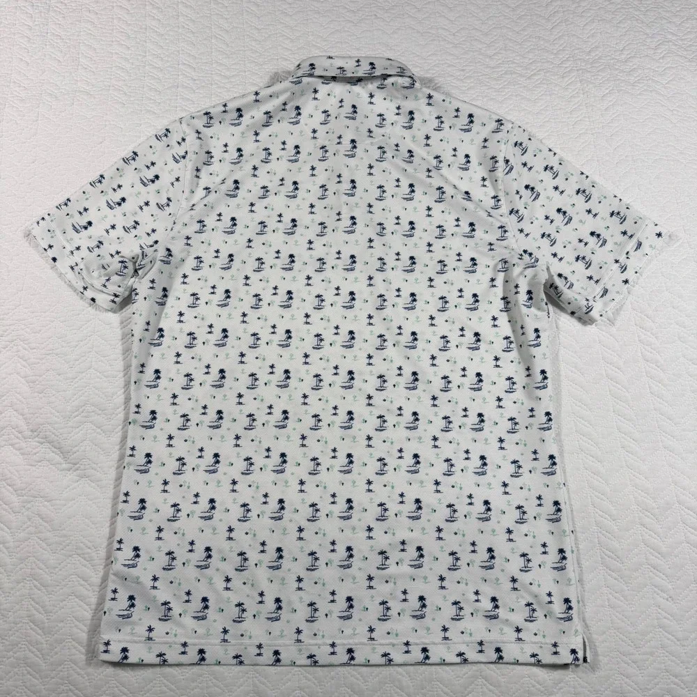 Mizzen Main Palm Tree Cactus Print‎ Polo Shirt Mens Medium Trim Golf Casual